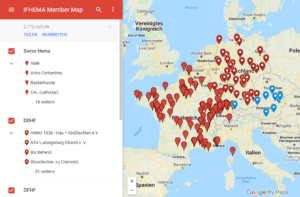 Screenshot of the IFHEMA member map I created with all IFHEMA member clubs in Austria, Germany, Switzerland and France.